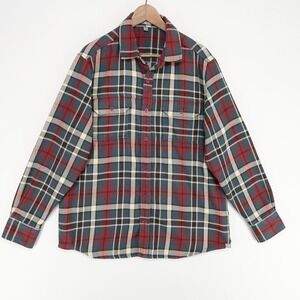 hornytoad Shirt Mens Large Green Red Plaid Flannel Long Sleeve Pockets Button Up